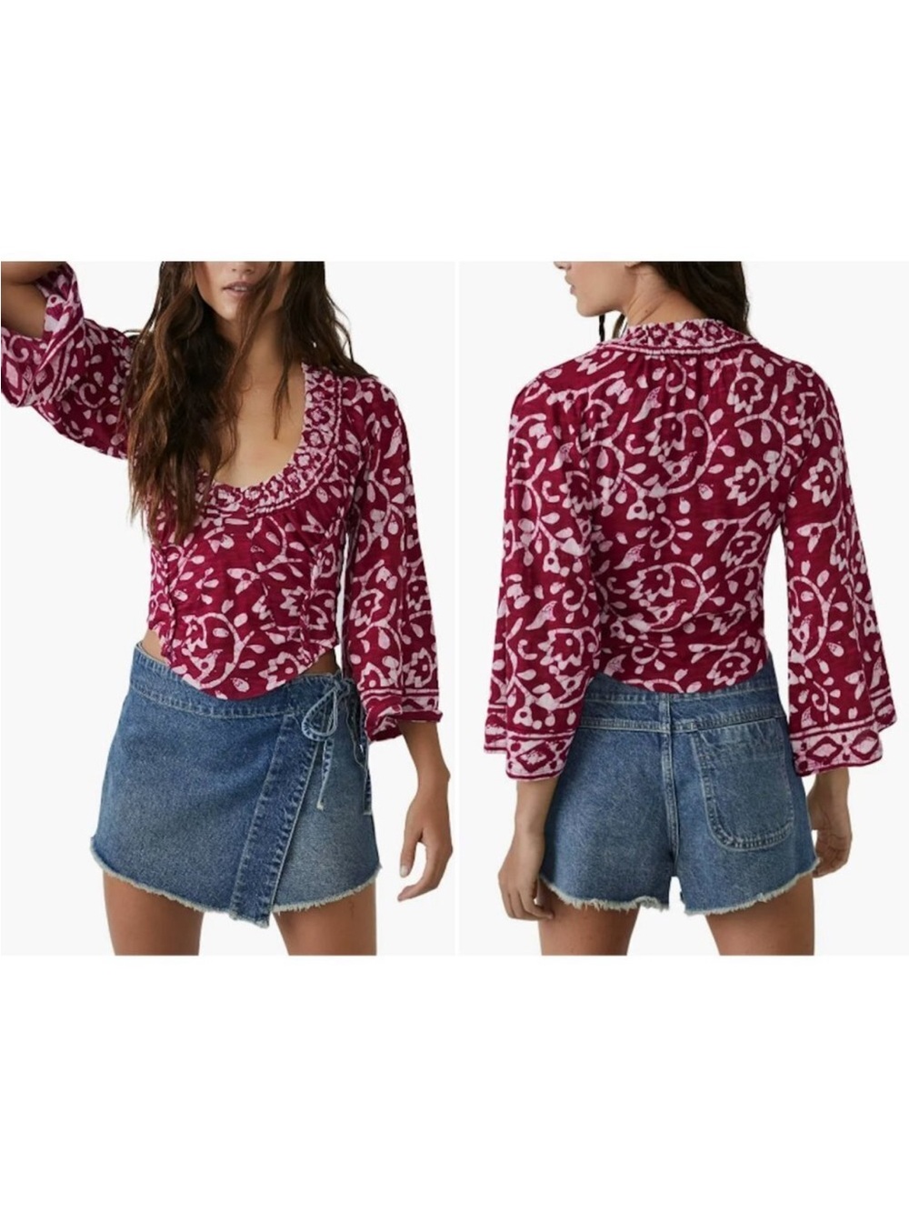 Free People On The Block Bell Sleeve Top in Berry Combo